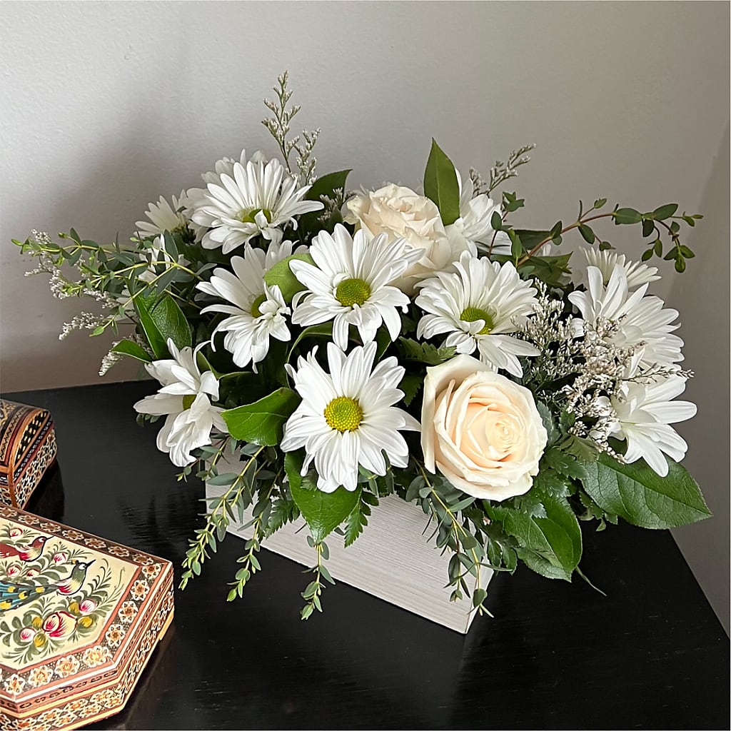 Fresh Linen Box Bouquet – STEPH'S CREATIONS FLORAL DESIGN, Atoka OK