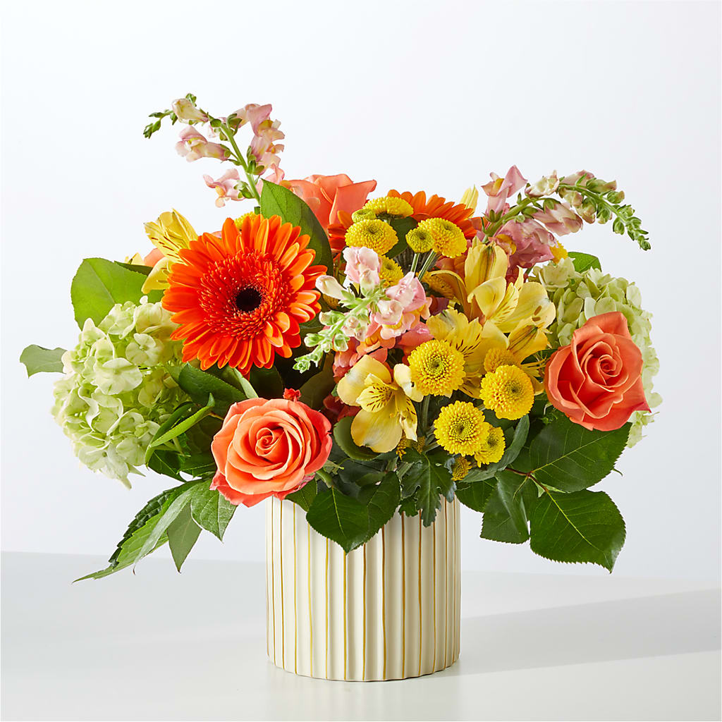 Autumn Sunshine Bouquet with Ivory Vase – STEPH'S CREATIONS FLORAL DESIGN, Atoka OK